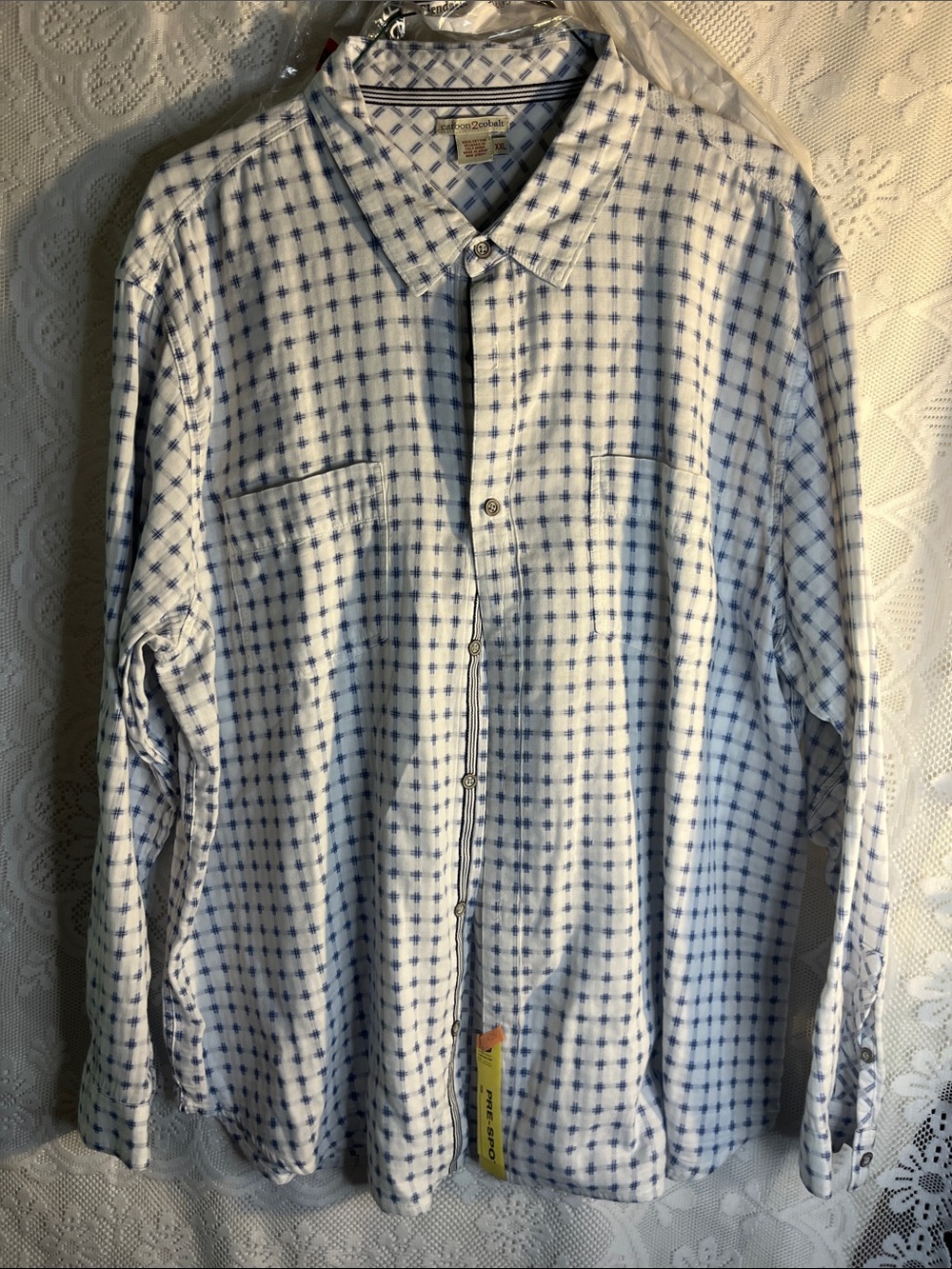 Carbon2Colbalt Light Blue Checked Button-Down Shirt - Casual Long Sleeve XXL